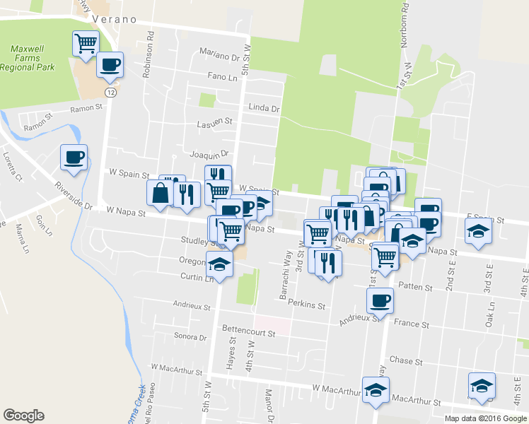 map of restaurants, bars, coffee shops, grocery stores, and more near 457 4th Street West in Sonoma
