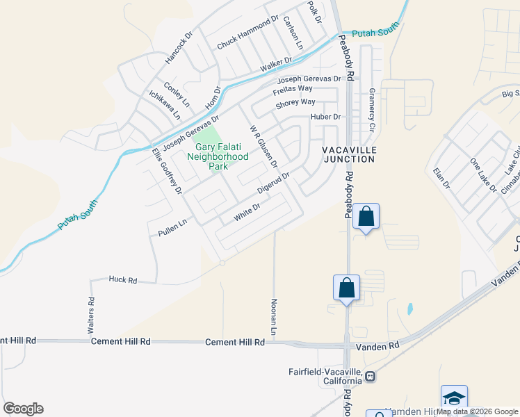 map of restaurants, bars, coffee shops, grocery stores, and more near 2417 White Drive in Fairfield