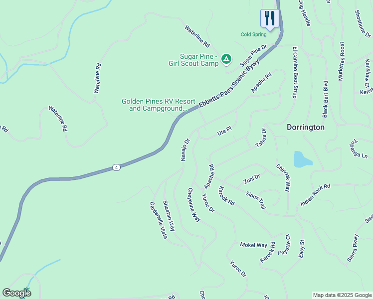 map of restaurants, bars, coffee shops, grocery stores, and more near 2648 Navajo Drive in Arnold