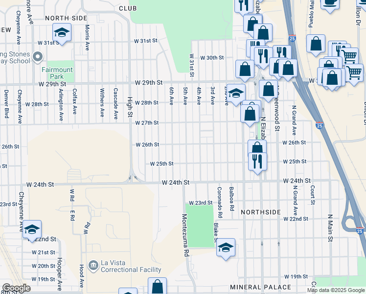 map of restaurants, bars, coffee shops, grocery stores, and more near 1100 West 26th Street in Pueblo