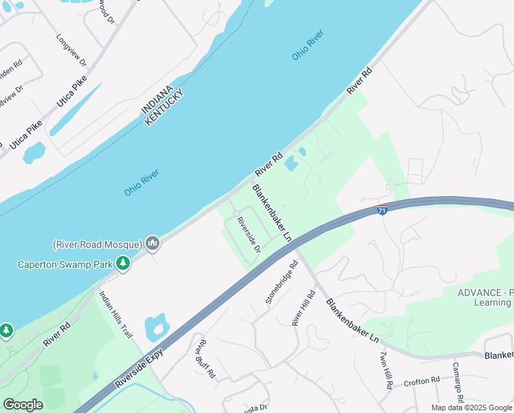 map of restaurants, bars, coffee shops, grocery stores, and more near 921 East Riverside Drive in Louisville