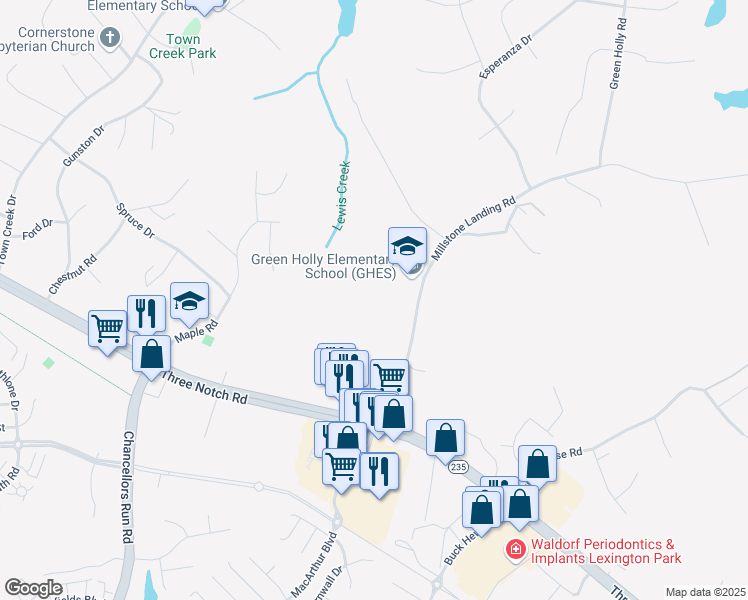 map of restaurants, bars, coffee shops, grocery stores, and more near 46060 Millstone Landing Road in Lexington Park