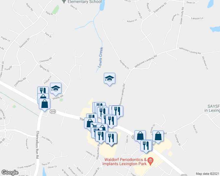 map of restaurants, bars, coffee shops, grocery stores, and more near 46060 Millstone Landing Road in Lexington Park
