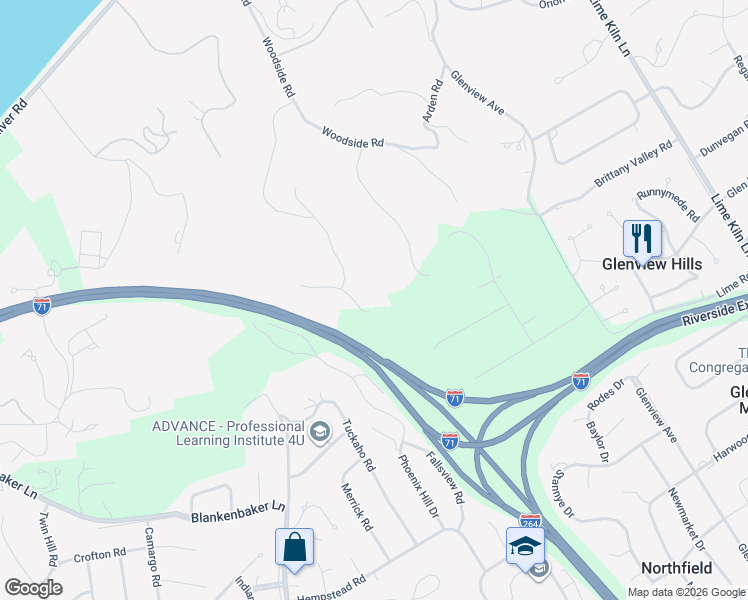map of restaurants, bars, coffee shops, grocery stores, and more near 5205 Blakely Ridge Road in Louisville