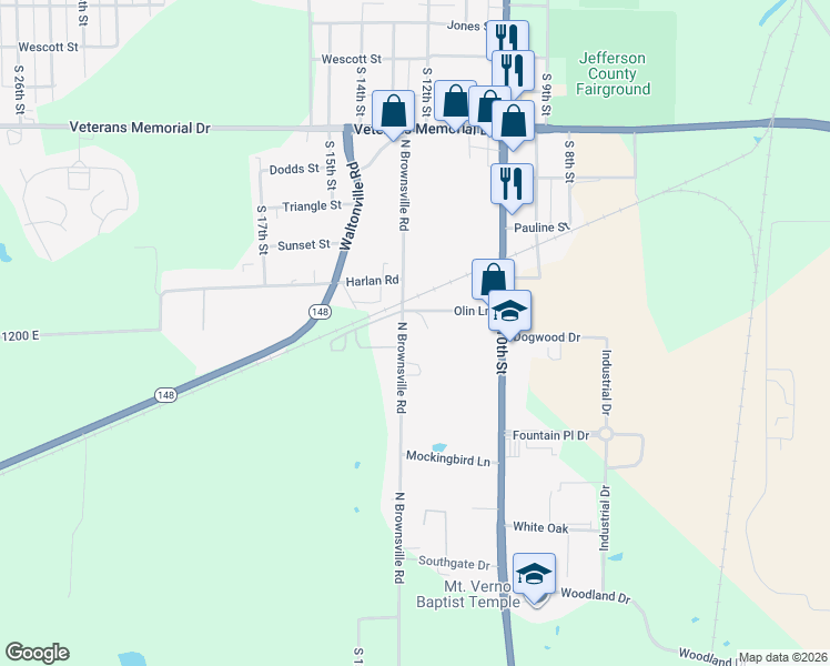 map of restaurants, bars, coffee shops, grocery stores, and more near 2210 North Brownsville Road in Mount Vernon