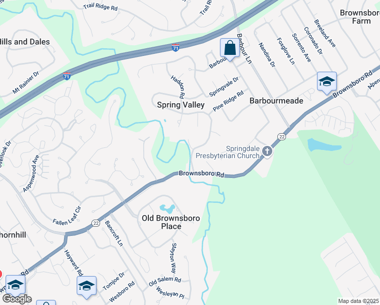 map of restaurants, bars, coffee shops, grocery stores, and more near 3002 Springcrest Drive in Louisville