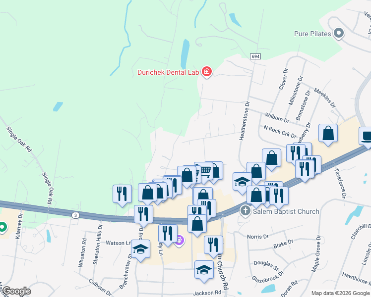 map of restaurants, bars, coffee shops, grocery stores, and more near 4242 Woodside Drive in Fredericksburg