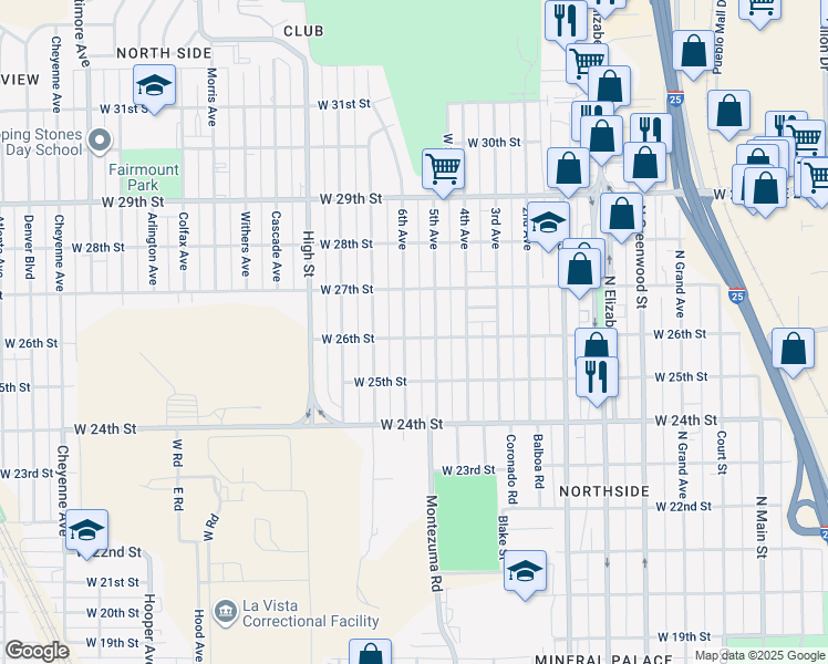 map of restaurants, bars, coffee shops, grocery stores, and more near 1100 West 26th Street in Pueblo