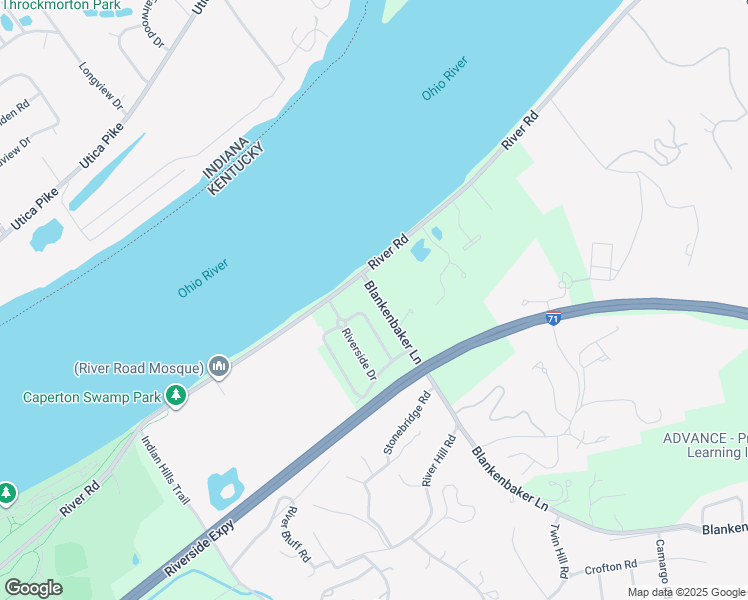 map of restaurants, bars, coffee shops, grocery stores, and more near 921 East Riverside Drive in Louisville