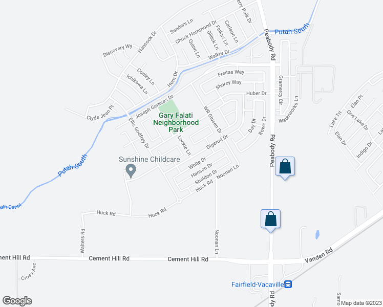map of restaurants, bars, coffee shops, grocery stores, and more near 2402 Digerud Drive in Fairfield