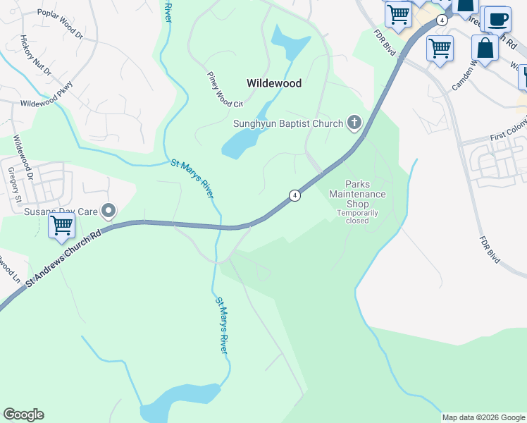map of restaurants, bars, coffee shops, grocery stores, and more near 44620 Saint Andrews Church Road in California