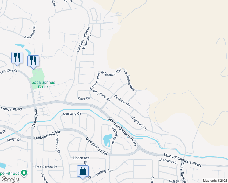 map of restaurants, bars, coffee shops, grocery stores, and more near 3909 Danbury Way in Fairfield