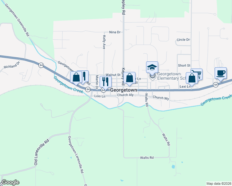 map of restaurants, bars, coffee shops, grocery stores, and more near 1425 Baylor Wissman Road in Georgetown