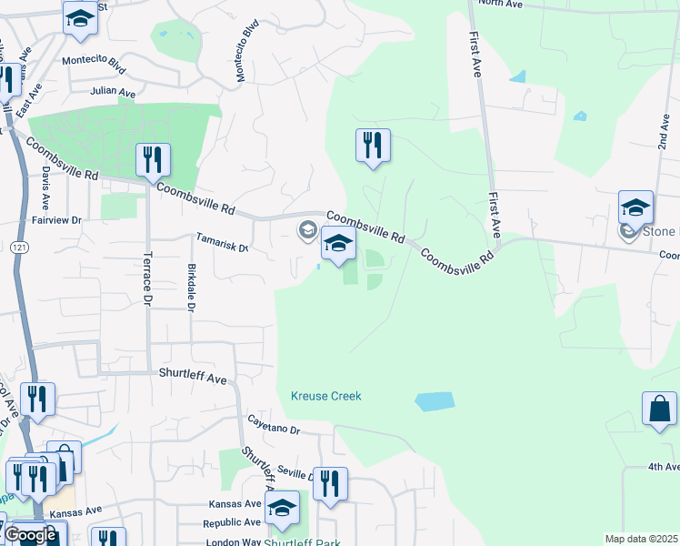 map of restaurants, bars, coffee shops, grocery stores, and more near 1133 Coombsville Road in Napa