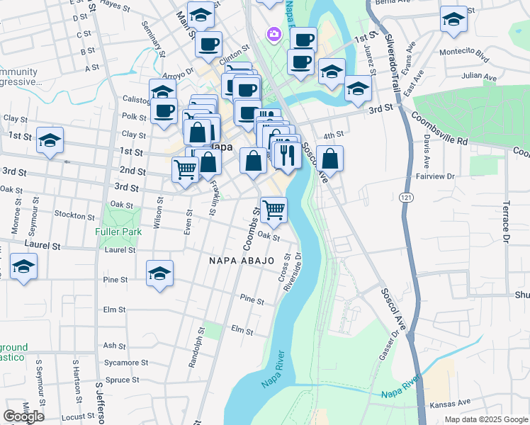 map of restaurants, bars, coffee shops, grocery stores, and more near 568 Coombs Street in Napa
