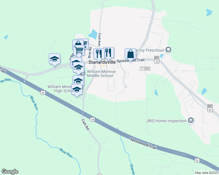 map of restaurants, bars, coffee shops, grocery stores, and more near 60 Stanard Street in Stanardsville