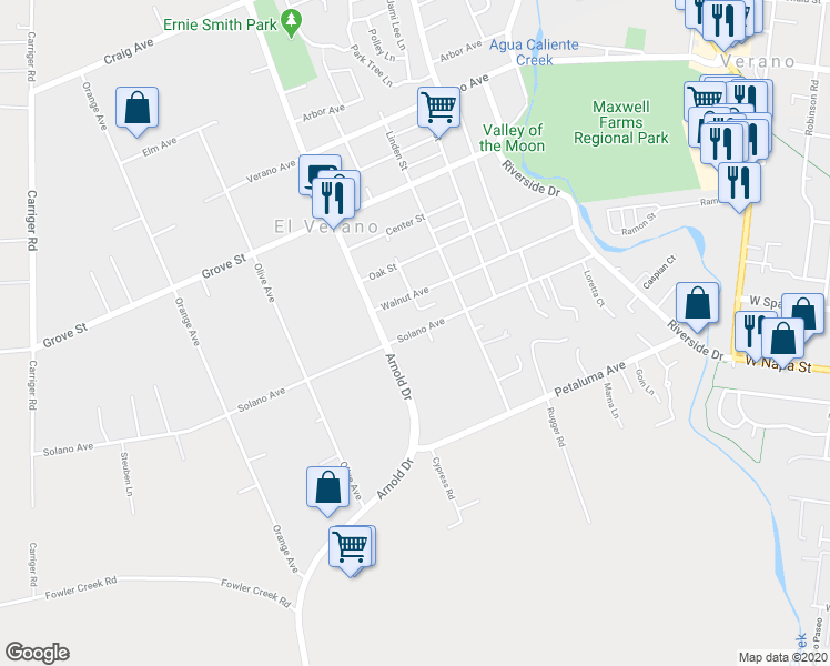 map of restaurants, bars, coffee shops, grocery stores, and more near 946 Solano Avenue in Sonoma