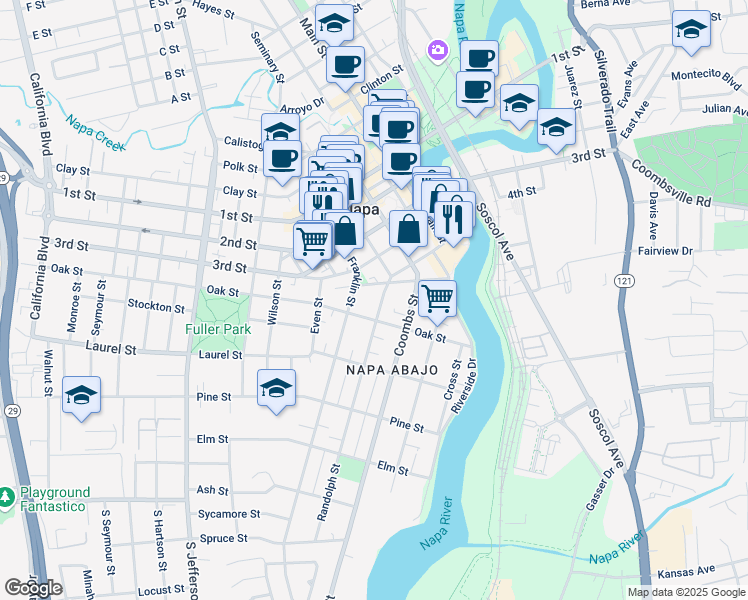 map of restaurants, bars, coffee shops, grocery stores, and more near 569 Randolph Street in Napa