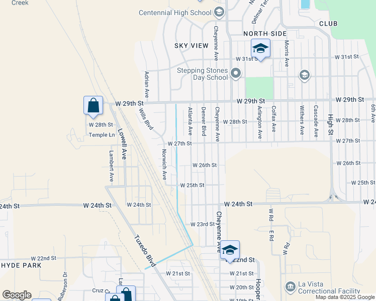 map of restaurants, bars, coffee shops, grocery stores, and more near 2629 Atlanta Avenue in Pueblo