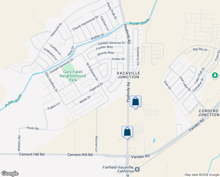 map of restaurants, bars, coffee shops, grocery stores, and more near 2524 Rowe Place in Fairfield