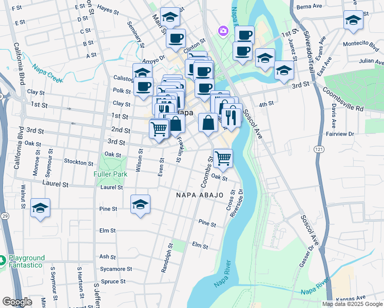 map of restaurants, bars, coffee shops, grocery stores, and more near 569 Randolph Street in Napa