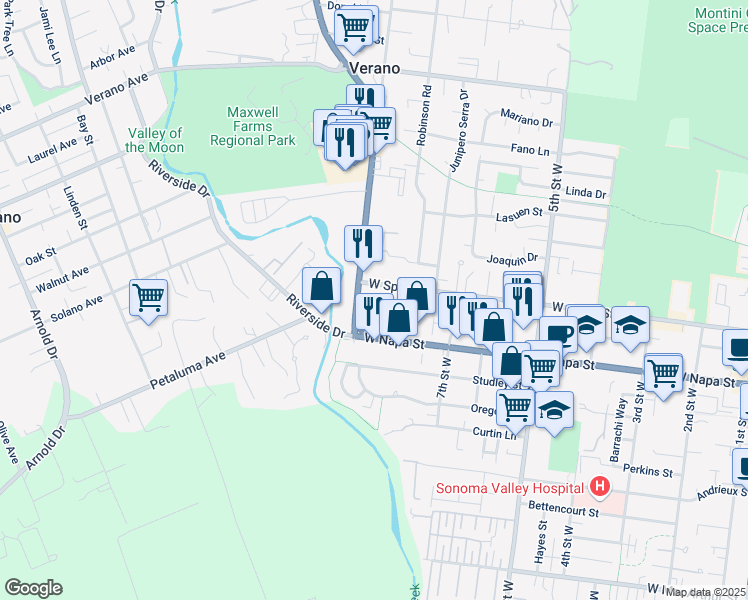 map of restaurants, bars, coffee shops, grocery stores, and more near 812 West Napa Street in Sonoma