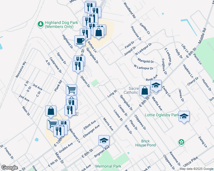 map of restaurants, bars, coffee shops, grocery stores, and more near 42 Center Street in Jeffersonville