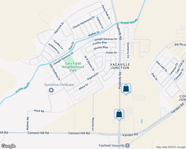 map of restaurants, bars, coffee shops, grocery stores, and more near 2454 Digerud Drive in Fairfield
