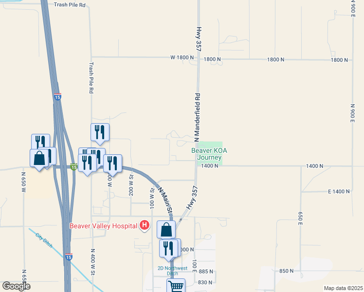 map of restaurants, bars, coffee shops, grocery stores, and more near Elm Tree Lane in Beaver