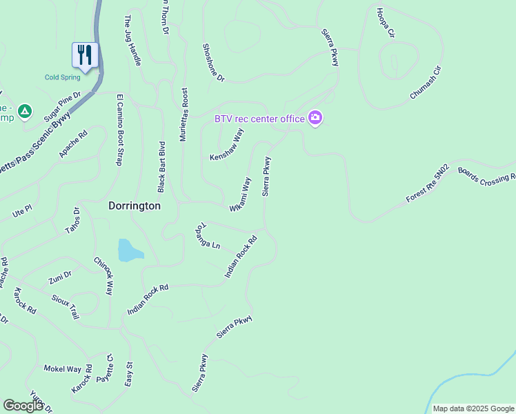 map of restaurants, bars, coffee shops, grocery stores, and more near 1534 Sierra Parkway in Arnold
