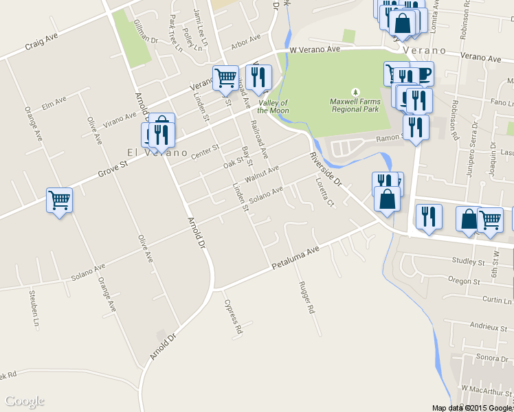 map of restaurants, bars, coffee shops, grocery stores, and more near 660 Solano Avenue in Sonoma