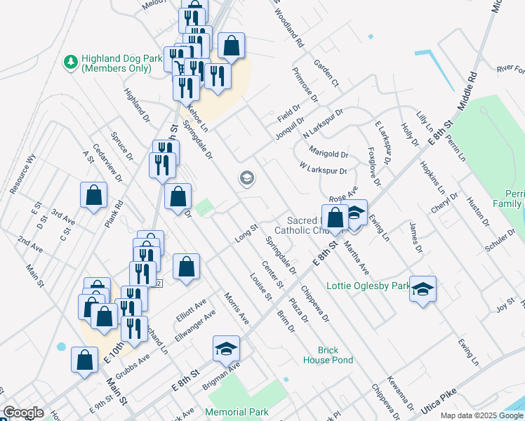 map of restaurants, bars, coffee shops, grocery stores, and more near 905 Carriage House Ct in Jeffersonville
