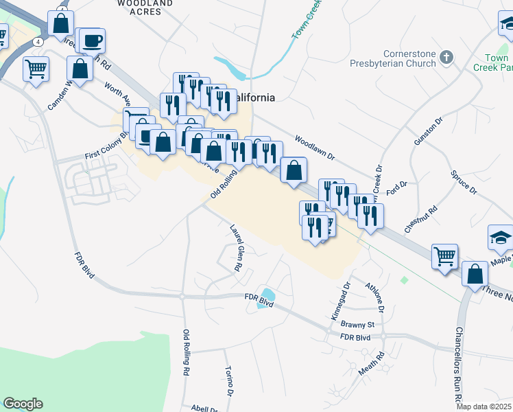 map of restaurants, bars, coffee shops, grocery stores, and more near 45315 Alton Lane in California
