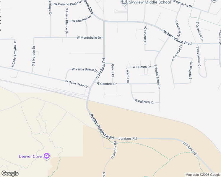 map of restaurants, bars, coffee shops, grocery stores, and more near 858 West Cambria Drive in Pueblo West