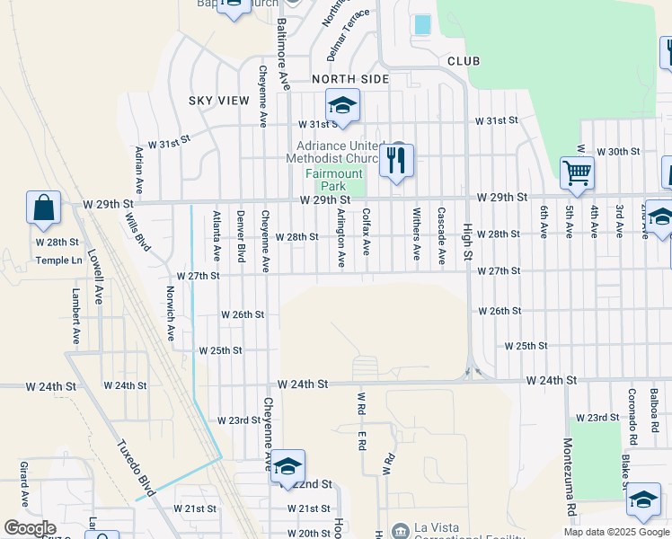 map of restaurants, bars, coffee shops, grocery stores, and more near 2703 Arlington Avenue in Pueblo