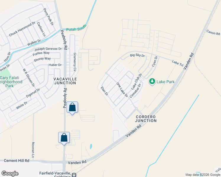 map of restaurants, bars, coffee shops, grocery stores, and more near 2400 Azure Place in Fairfield