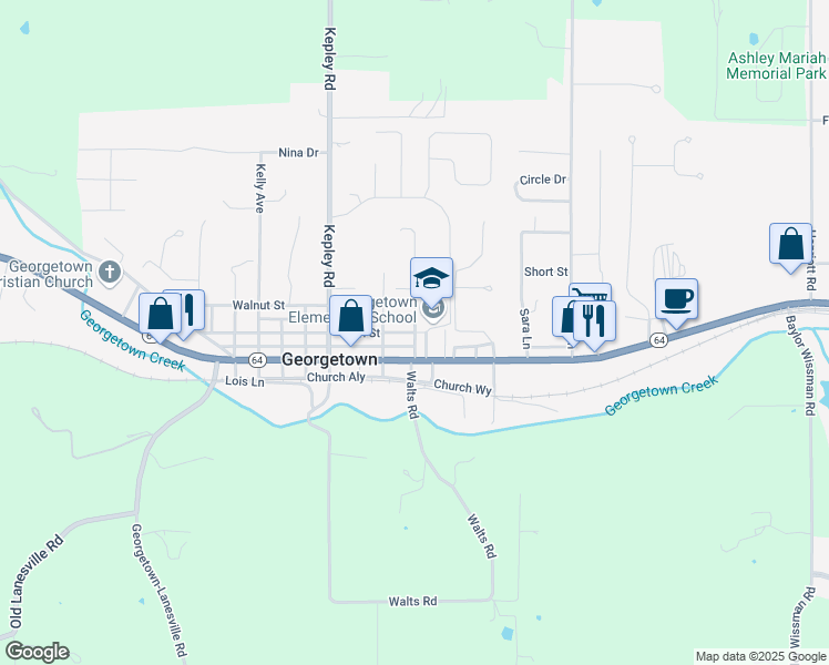 map of restaurants, bars, coffee shops, grocery stores, and more near 8800 High Street in Georgetown