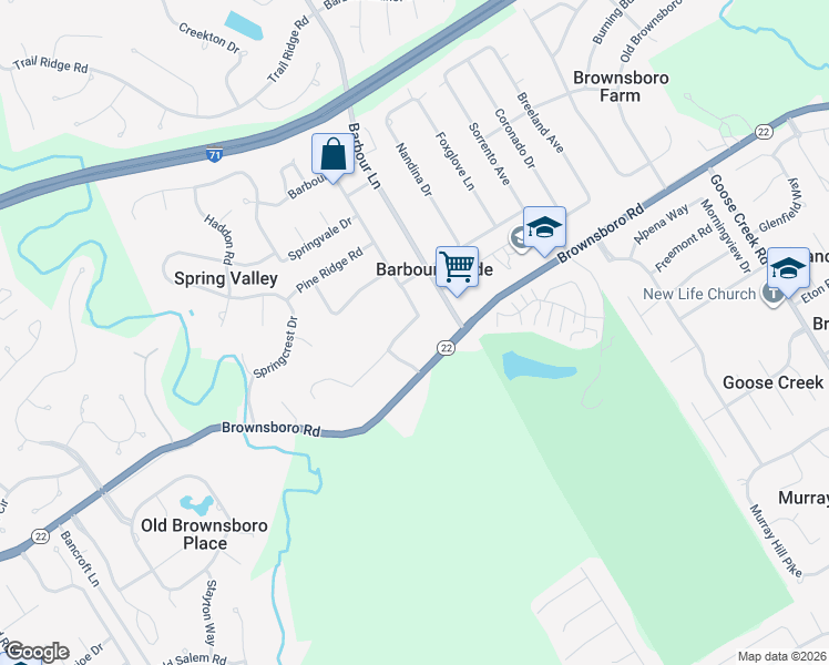 map of restaurants, bars, coffee shops, grocery stores, and more near 7908 Circle Crest Road in Louisville