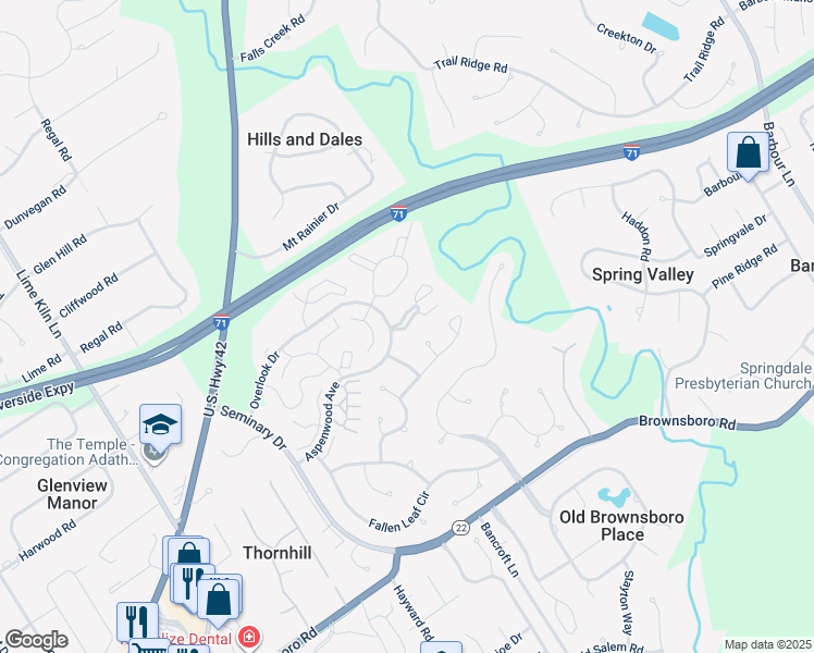 map of restaurants, bars, coffee shops, grocery stores, and more near 3006 Wooded Meadow Court in Louisville