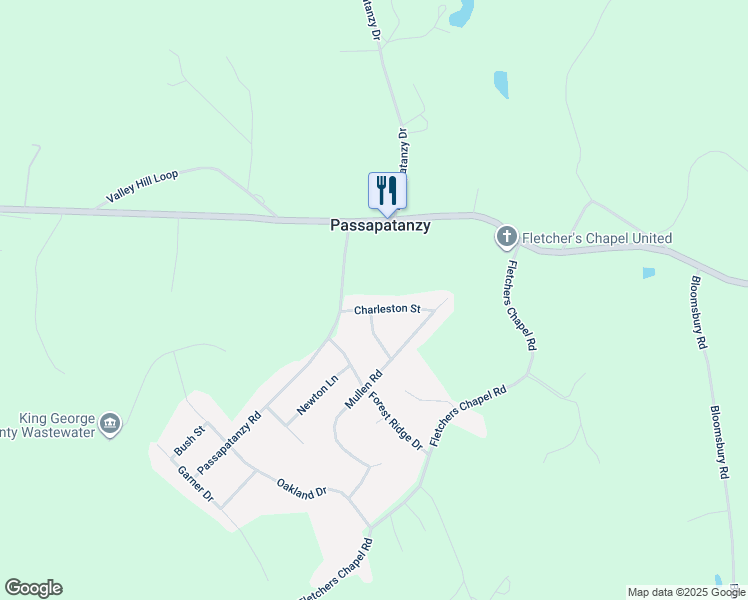 map of restaurants, bars, coffee shops, grocery stores, and more near 1333 Charleston Street in King George