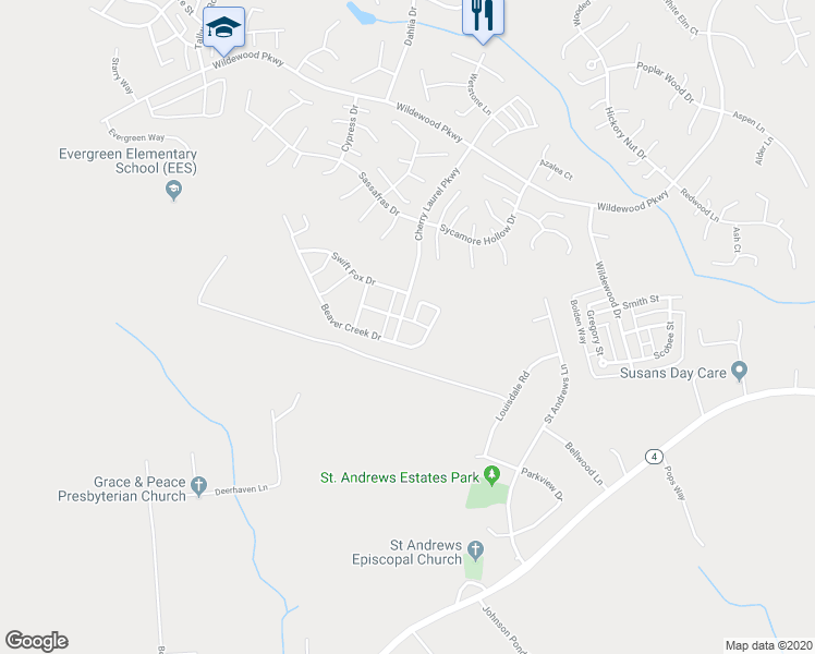 map of restaurants, bars, coffee shops, grocery stores, and more near 44539 River Otter Drive in California