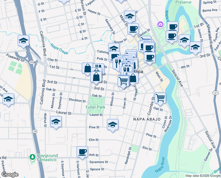 map of restaurants, bars, coffee shops, grocery stores, and more near 1640 3rd Street in Napa
