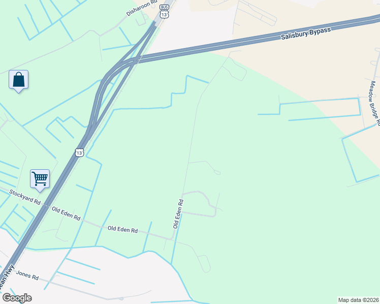 map of restaurants, bars, coffee shops, grocery stores, and more near 28407 Old Eden Road in Eden