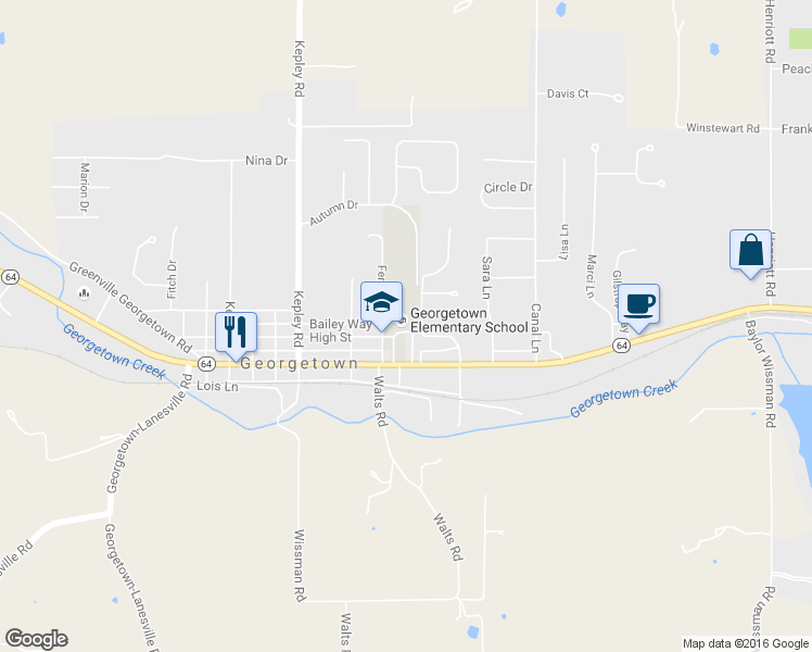 map of restaurants, bars, coffee shops, grocery stores, and more near 8800 High Street in Georgetown