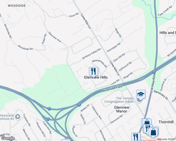 map of restaurants, bars, coffee shops, grocery stores, and more near 3014 Lightheart Road in Louisville