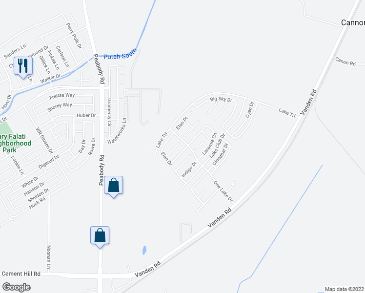 map of restaurants, bars, coffee shops, grocery stores, and more near 2436 Azure Place in Fairfield