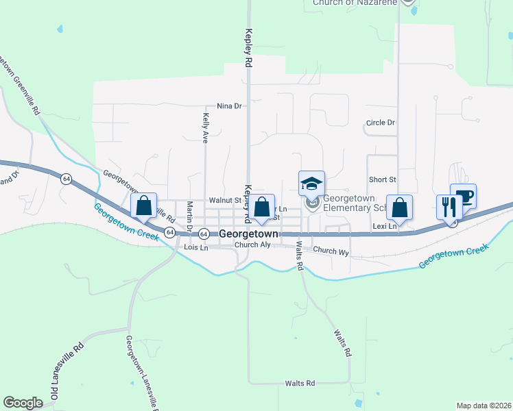map of restaurants, bars, coffee shops, grocery stores, and more near 1720 Kepley Road in Georgetown