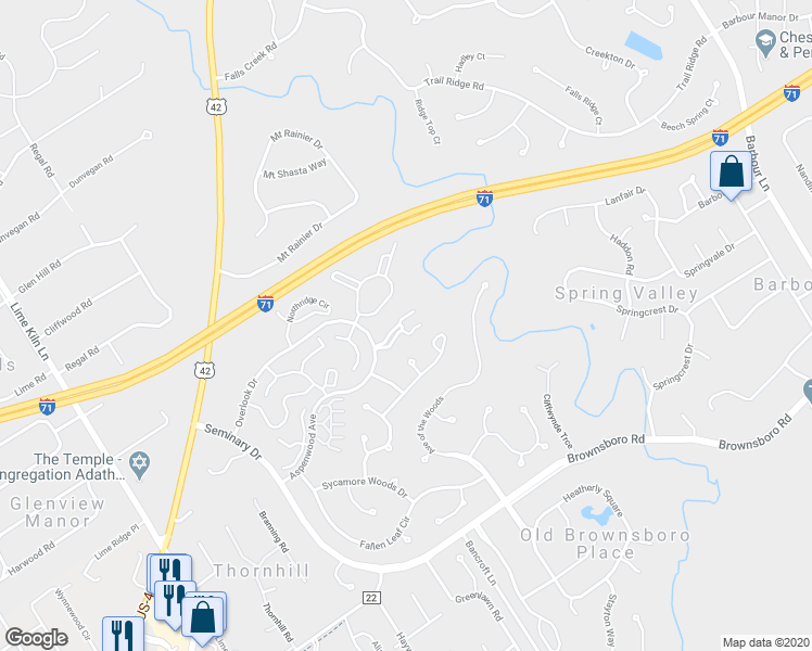 map of restaurants, bars, coffee shops, grocery stores, and more near 3200 Aspen Valley Circle in Louisville