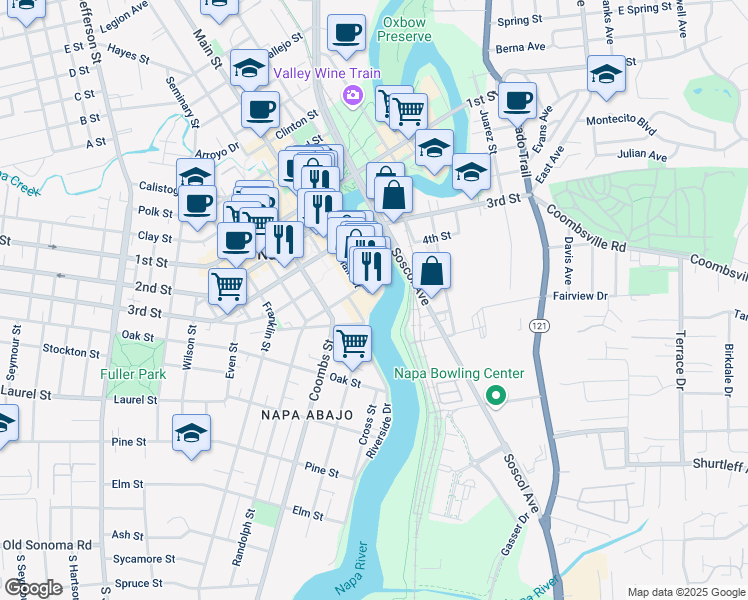 map of restaurants, bars, coffee shops, grocery stores, and more near 500C 5th Street in Napa