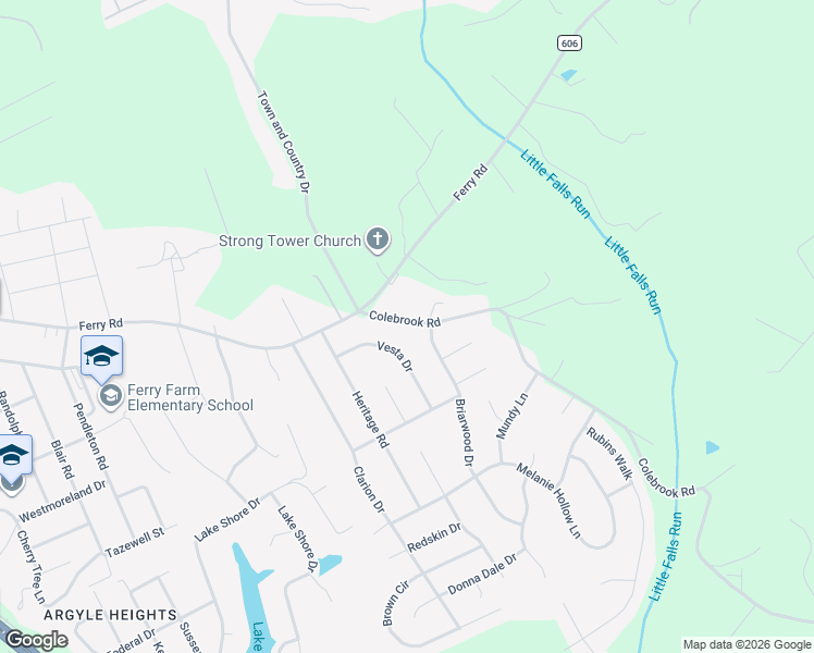 map of restaurants, bars, coffee shops, grocery stores, and more near 24 Colebrook Road in Fredericksburg